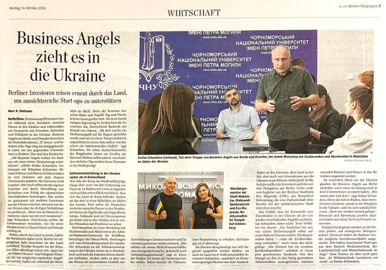 Berliner Morgenpost Article "Business Angels zieht es in die Ukraine" 14.10.2024